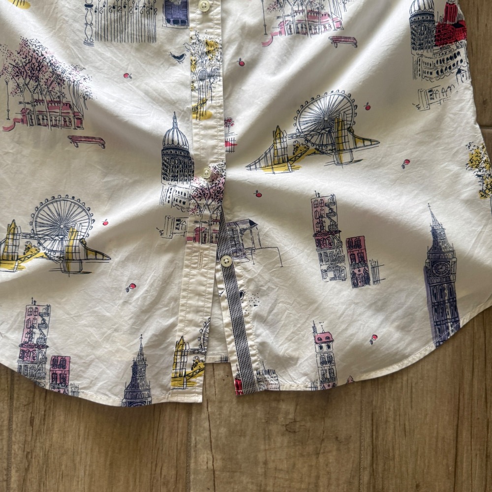 Talbots Womens London Landmark Novelty Print Button Down Shirt White Size M Long - Picture 7 of 11